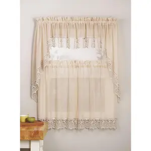 Collection 3 count White or Beige Crushed Kitchen/Cafe Curtain Tier and Swag Set (Beige)