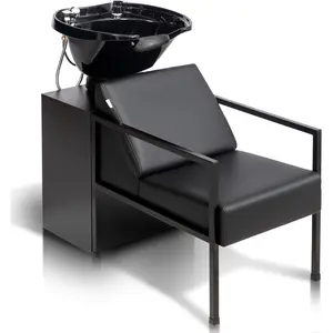 OmySalon Salon Shampoo Bowl and Chair, Hair Washing Station w/Tilting Sink & Storage Cabinet, Backwash Barber Chair for Barbershop Beauty Spa Massage Hairdressing