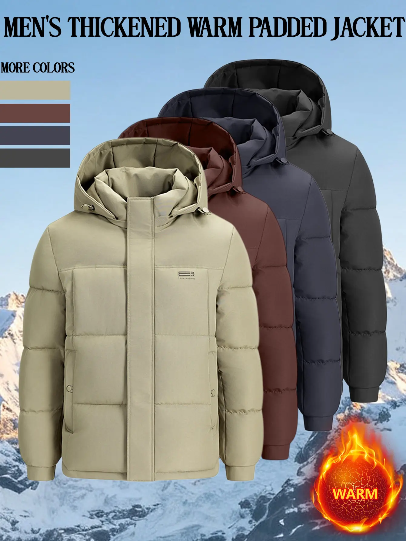 Men’s Thick Hooded Cotton Jacket for Winter – Windproof, Warm, Checkered Quilted Design