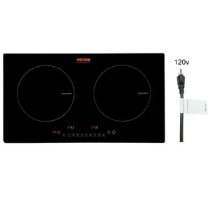 fathersdaygift VEVOR Electric Cooktop, 2 Burners, 24'' Induction Stove Top, Built-in Magnetic Cooktop 1800W, 9 Heating Level Multifunctional Burner, LED Touch Screen w/ Child Lock Over-Temperature Protection