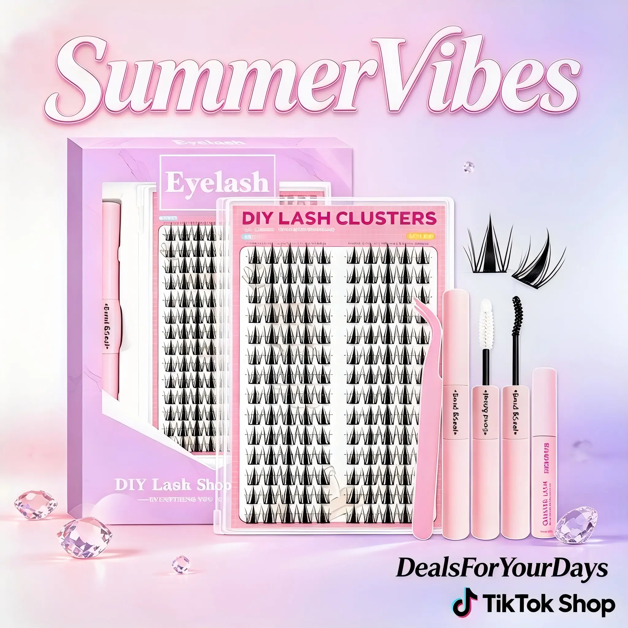 Manga Lash Clusters Kit DIY Eyelash Clusters at Home with 72H Waterproof Bond and Seal 0.05mm Ultra-Thin Band Wispy Spiky Anime Lashes for Daily & Party, Lash Extensions (KIT-Fairy 01) Makeup Cosmetic