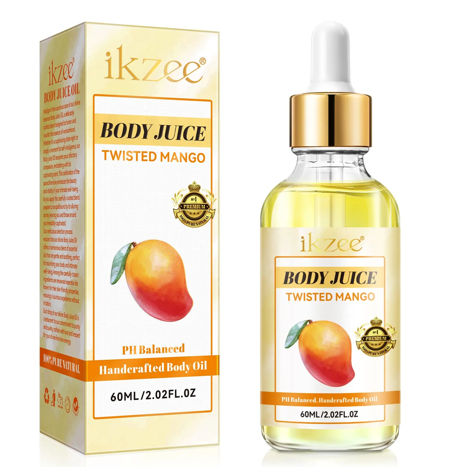 Ikzee Body Juice Oil 60ML Scented Body Oils (fragrant Mango), Natural Moisturizing Formula, Moisturizer, Perfect for Daily Use, Enhances Skin Radiance & Softness, Body Care Fragrance