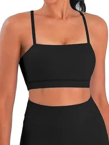 Sunzel Women’s Square Neck Sports Bra, Adjustable Spaghetti Straps, Wireless Padded Yoga Bra, Ultra-Soft Cropped Top, Low Impact