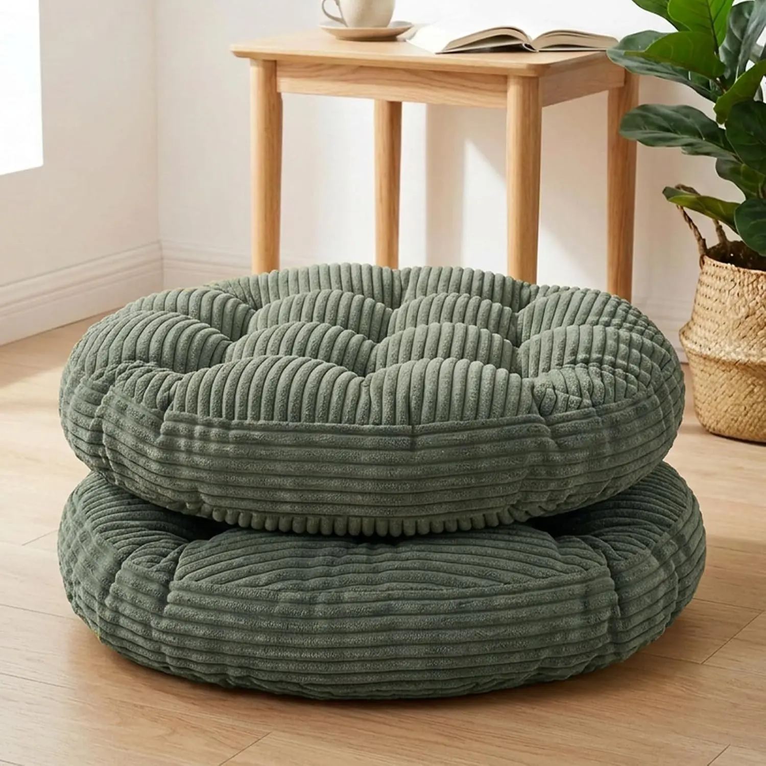 22x22" Large Round Memory Foam Floor Pillow for Adults with Corduroy Cover for Meditation Lounge Yoga Tatami Living Room Dark Green