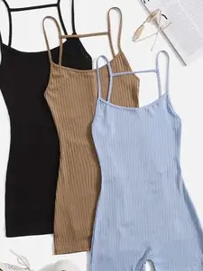 Solid Backless Cami Romper