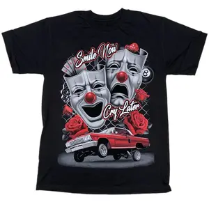 Red Smile Now Cry Later T Shirt Cotton Menswear Crewneck Streetwear Perfect for Summer Daily Life Work Shopping