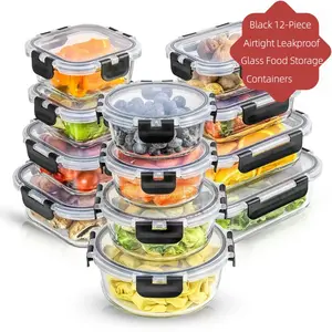 12 sets of Clear Food Storage containers that can be frozen and heated, food storage boxes for kitchen storage, borosilicate glass storage containers with lids, Airtight Meal Prep