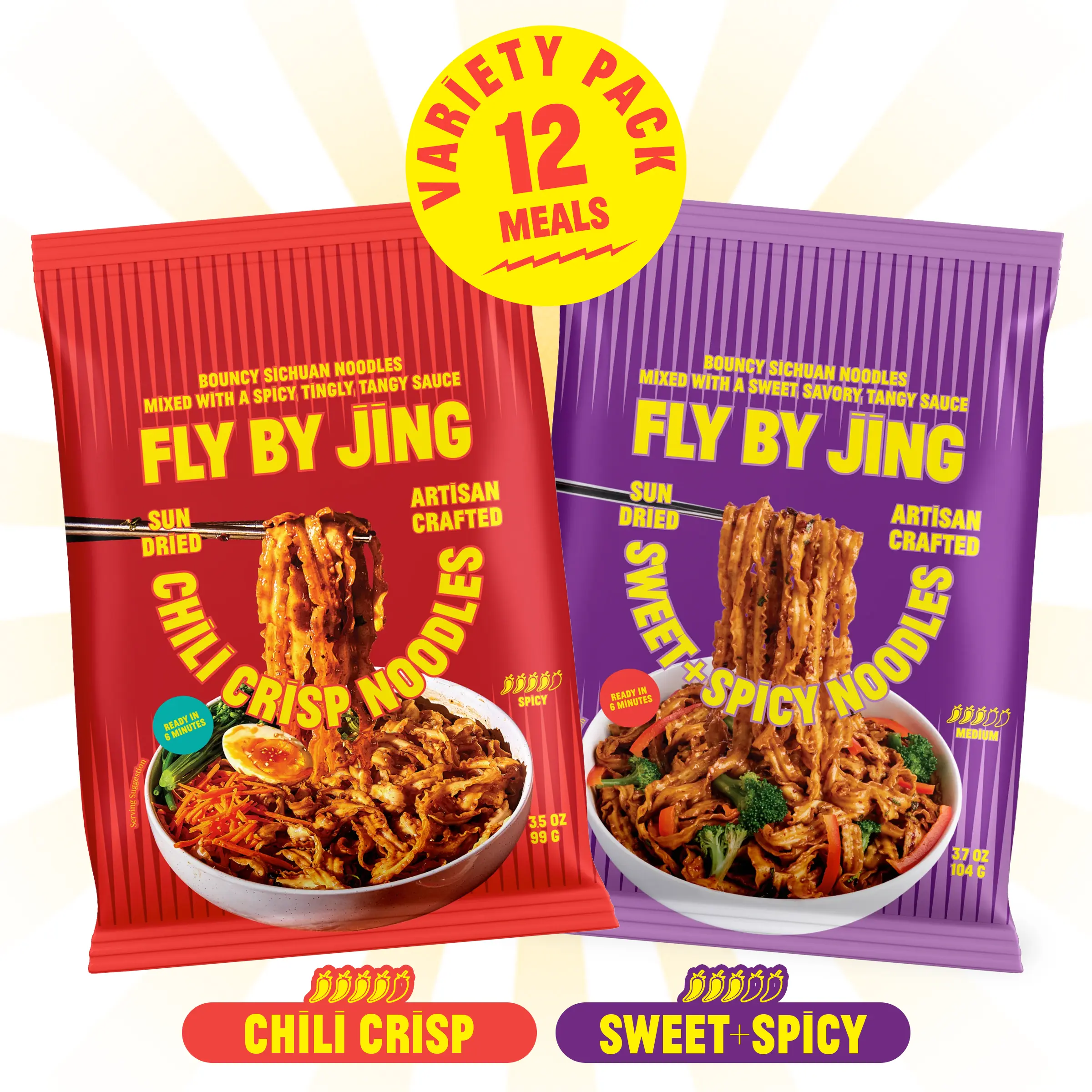 Fly By Jing Multi-Pack Restaurant Quality Noodles, 12g Protein, Ready in 6 Minutes (Variety Pack)