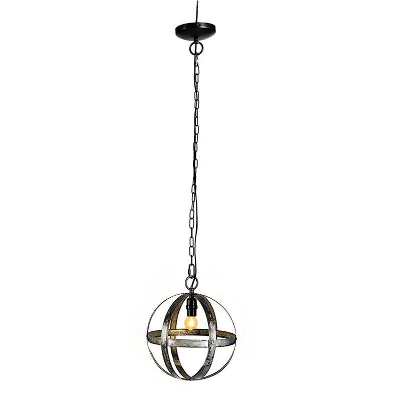 Metal Chandelier Hanging Light Fixture with Adjustable Chain for Kitchen Dining Room Foyer Entryway, Globe Style, Iron Construction, Gray Finish, Bulb Not Included