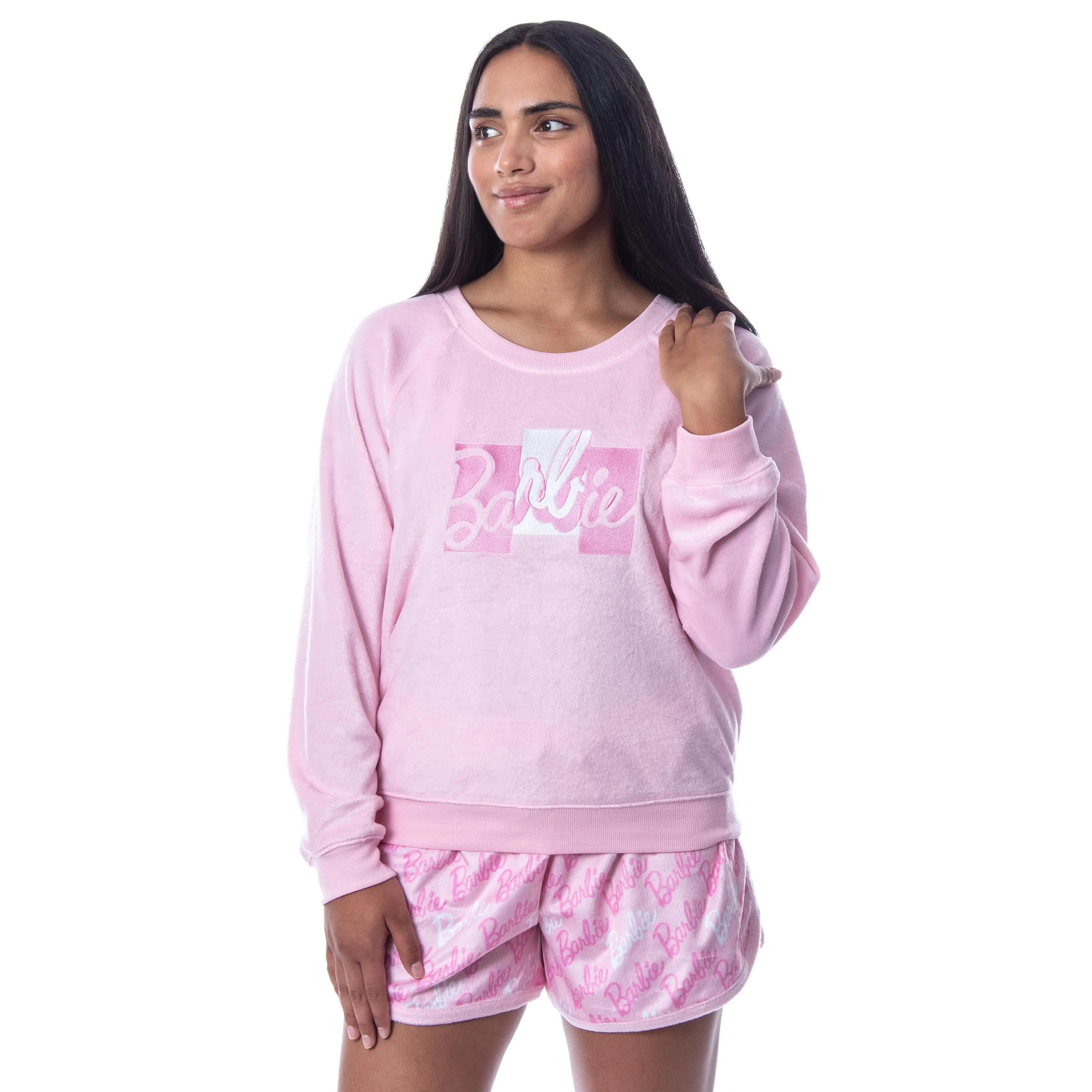 Mattel Womens' Barbie Classic Logo Sweater and Shorts Sleep Pajama Set Mattel Womens' Barbie Classic Logo Sweater and Shorts Sleep Pajama Set