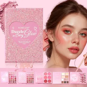 Multifunctional Dreamy Powder Makeup Book Set, Dazzle Glow, Long-Lasting Eyeshadow, Blush, Highlighter & Lipstick Combo, Perfect for Beginners