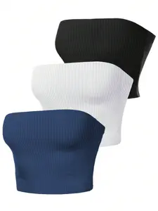 Women's Solid Ribbed Crop Tank Top, Casual Minimalist Sleeveless Round Neck Top for Summer, Ladies Clothes for Daily Wear, Womenswear
