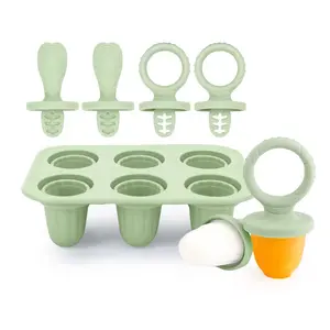 Silicone lce Pop Molds Popsicle Mold with Teether Handles,Set of 6,BPA-Free Reusable Baby lce Cream Maker, Perfect for Kids Snacks, Reusable Baby Food Freezer Tray