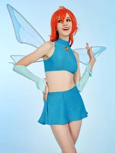 Winx Club Bloom Cosplay Costume Blue Tops and Skirt with Accessories Halloween Costume