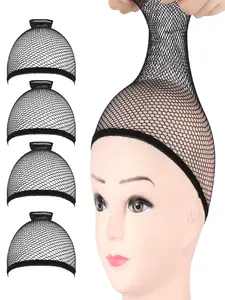 Wig Caps, 4PCS Wig Caps Mesh Net Open End, Black Wig Cap for women, Nylon Mesh Wig Cap Net Strength Black