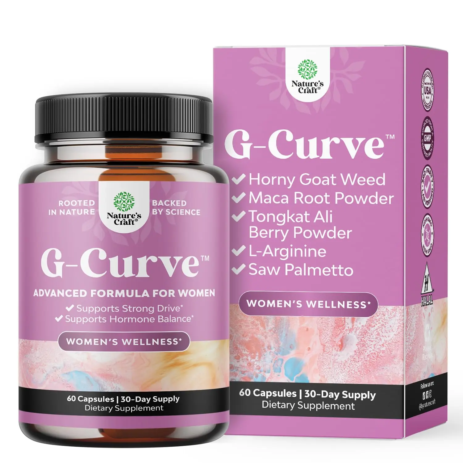 G-Curve Butt and Breast Growth Capsules - Horny Goat Weed for Butt Growth Support - Advanced Herbal Formula with Muira Puama & Maca Root - Supports Bigger Butt, Bigger Breast - Easy to Swallow - 60Ct