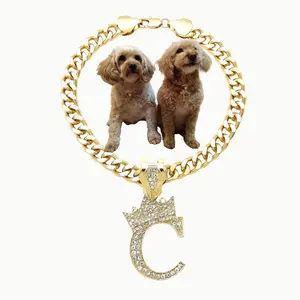 Letter Cuban Chain Pet Necklace for Dog Cat Puppy (C, 12")