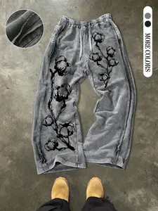 Men's Loose-Fit Cotton Sweatpants, Street Style, Elastic Waist, Wide Leg, Casual Comfort, All Seasons, Outdoor & Party Wear