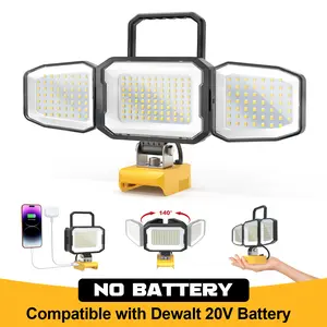 Ecarke 3-Head Cordless LED Work Light Compatible with DeWalt 20V Battery,【Battery NOT Included】, 70W 7000Lumen  Dimmable Spotlight with 2 Modes, USB & Type-C Charging Port , Portable Lighting for Garage, Workshop, Yard & Outdoor Use
