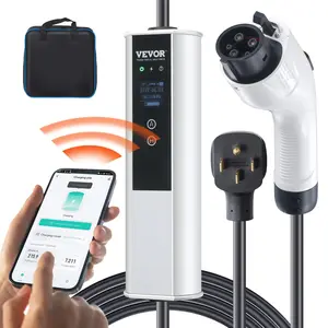 VEVOR Level 2 Portable EV Charger,  40A 240V, Electric Vehicle Charger with 25 ft Charging Cable NEMA 14-50P Plug, 40A/32A/24A/16A Adjustable Current Plug-in Home EV Charging Station for SAE J1772 EVs