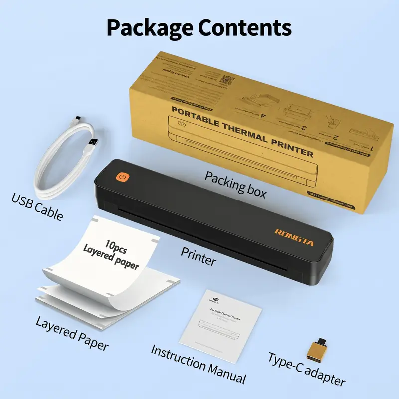 RONGTA F11B Inkless Thermal Portable Label Printer, Compact Wireless Bluetooth Thermal Pocket Printer with Included Batteries, for Home & Office Use, Compatible with iOS&Android & Laptop, Supports A4 Size Paper, Cells, Creative App Ecosystem
