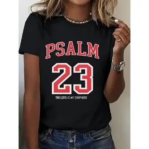 T-Shirt With Psalm 23 Print - Round Neck, Short Sleeve, All-Season Comfort, Perfect For Outdoor Activities & Holiday Gifts, Outdoor Apparel | Geometric Print Tee | Fabric T-Shirt For Men And Women