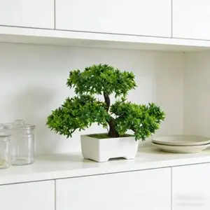 Small Multi-Leaf Artificial Plant Bonsai Tree, Realistic Plastic Material, Indoor Outdoor Decor, Perfect for Valentine's Day, Easter, New Year, Topiary Tree
