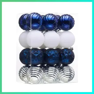 Valery Madelyn Christmas Tree Decorations Ornament Set for Fall Halloween Decor, 24ct Navy Blue and Silver Shatterproof Ball Ornaments, 2.36 Inches Hanging Ornaments for Xmas Holiday Party