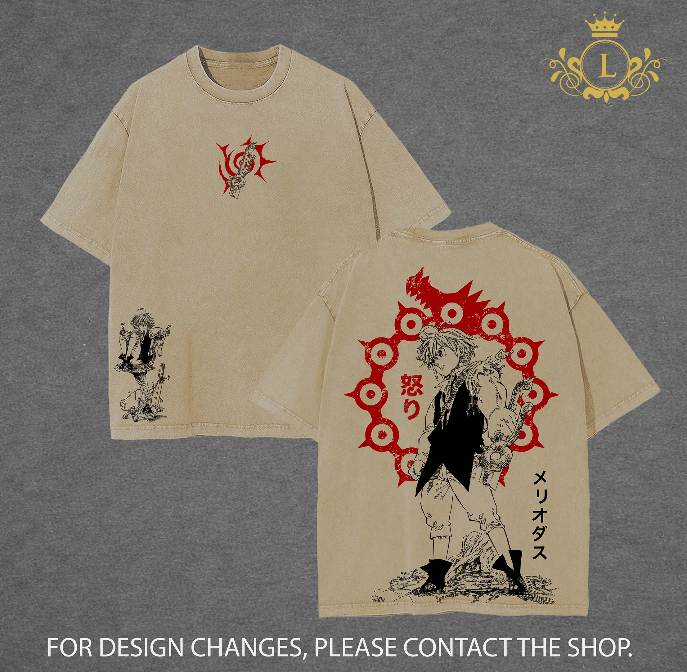 Meliodas Seven Deadly Sins Anime Wash Tee, Vintage Washed Graphic Tee, Oversized Streetwear Fit, Unisex Casual Top, Gift for Anime Fans