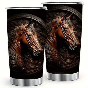 1pc Equine Delight 20oz Stainless Steel Coffee Mug with Horse Design  Hand Wash Reusable Multipurpose No Electricity Needed LeakProof Lid Gift for Horse Enthusiasts Dia De Muertos Pot Insulated Travel Drinkware Water Bottle Quencher Tumbler