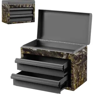 Metal Mini Tool Box, Top Tool Chest containing Two Drawers with Ball Bearing Slides, PVC Drawer Liners and PP Feet Pads, Durable Cold Rolled Steel Small Toolbox for Multi-Purpose Storage