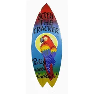 32" NEW SURF Parrot Drinking Screw Cracker Polly Wants Cocktail Surfboard Parrot Sign Style Wall Art