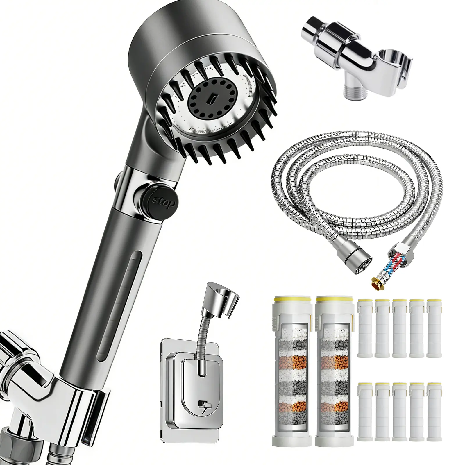 MankodaFiltered Shower Head With Handheld - High Pressure Ion Shower head for Hard Water | 4 Spray Modes Showerhead Combo with 12 Replacement Filters, 78" Extra Long Hose & Adjustable Bracket
