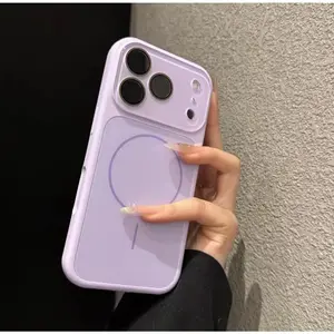 New Liquid Magnetic Large Window Shockproof Phone Case Compatible with iP17promax 16 15 14 13 Pink Color