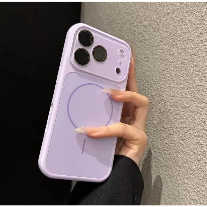 New Liquid Magnetic Large Window Shockproof Phone Case Compatible with iP17promax 16 15 14 13 Pink Color