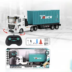 6CH Remote Control Container Truck, 2.4G RC Semi Truck with Lights & Sounds, Kids Transport Vehicle Gift for Boys 3-12 excavator bulldozer toy