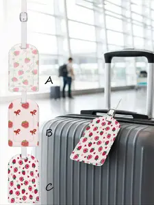 Strawberry Pattern Leather Luggage Tag, Waterproof Design, Travel Accessory for Suitcases and Cruises, Includes Name ID Card