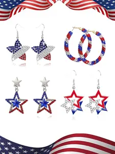 July 4th Independence Day Patriotic Hoop Earrings | Red White Blue Sparkling Rhinestone Crystal Jewelry | American Flag Style Bohemian Party Accessories for Women Girls | Stylish Holiday Gifts for 4th of July Celebrations