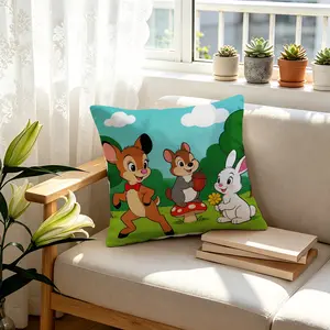 Cute Cartoon Forest Animal Throw Pillow, Warm Healing Cushion, Sweet Aesthetic for Girls & Princess Room, Decor for Sofa, Bay Window, Balcony and Cafe, Filled with Insert, Ideal Housewarming Birthday Christmas Gift