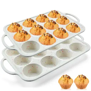 2Pack Silicone Muffin Pan,Mini Cupcake Liners,Nonstick Cupcake Pans,12-Cup Cupcake Baking Mold, Mini Muffin Silicone Mold, Oven Safe, Silicone Tray with Rigid Frame, Muffin Mold, Baking Supplies, BPA-Free.