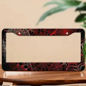 Spider Web License Plate Frame – Red Black Gothic Car Tag Holder, Halloween Auto Accessories, Car Accessories