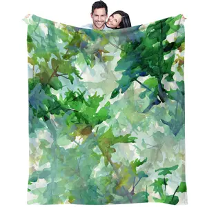 Healing Green Leaf Throw Blanket, Ideal for Bedroom Decor Gifts for Children, Youth, and Adults, Soft and Comfortable, Single-Sided Printed Throw Blanket