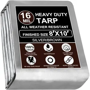 Heavy Duty Tarp - 8x10 Ft, 16 Mil Thick, UV & Fade Resistant,  Resistant Plastic with Brass Grommets and Reinforced Edges,  for Outdoor Camping, Roof, Pool, Tent