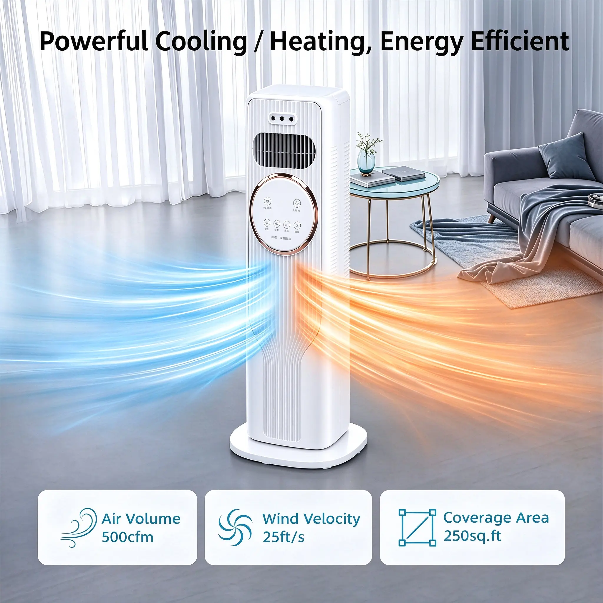 Premium Portable 2-in-1 Multifunction Cooling Fan - Evaporative Tower Air Cooler with Ice Cooling, Powerful Heating, 120° Oscillation, Adjustable Speed, Remote Control, Ultra Quiet, Energy Efficient, Enhances Cooling Efficiency for Home Office