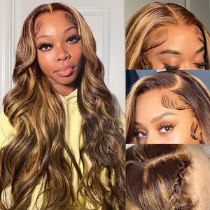 13X6 Lace Front Wigs Human Hair Pre Plucked Body Wave #427 Ombre HD Lace Wigs Brazilian Virgin Human Hair 180% Density Tiny Knots Natural Hairline with Baby Hair for Women Honey Blonde 13X6 Lace Front Wig Body Wave Human Hair Fashionable