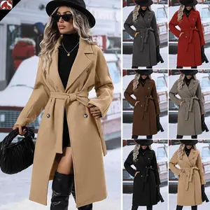 Womens Long Wool Coat Double Breasted Trench Coat Fall Winter Clothes