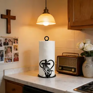 Cross Prayer Hand Heart Metal Kitchen Paper Holder, Standing Roll Paper Dispenser, Durable Metal Paper Organizer, Creative Church Style Decor