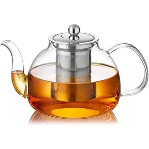 (1200ML) Glass Teapot with Infuser Stovetop Safe, Clear Glass Tea Pot Kettle, Borosilicate Tea Pot with Infusers Filter for Loose Tea, Tea Kettle Dishwasher Safe