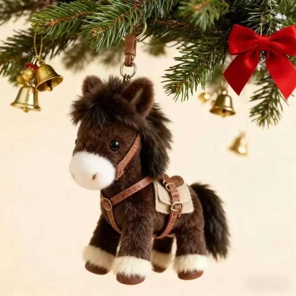 Plush Pony Bag Charm Keychain Cute Stuffed Horse Pendant, Kawaii Animal Accessory For Backpack Purse Car Keyring Daily Decor Gif