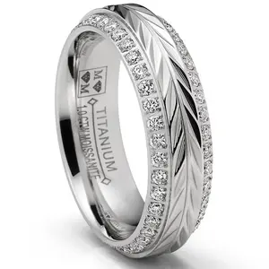 1 Carat Moissanite Wedding Band 6MM Eternity Ring Chevron Herringbone Two-Row Pavé-Set